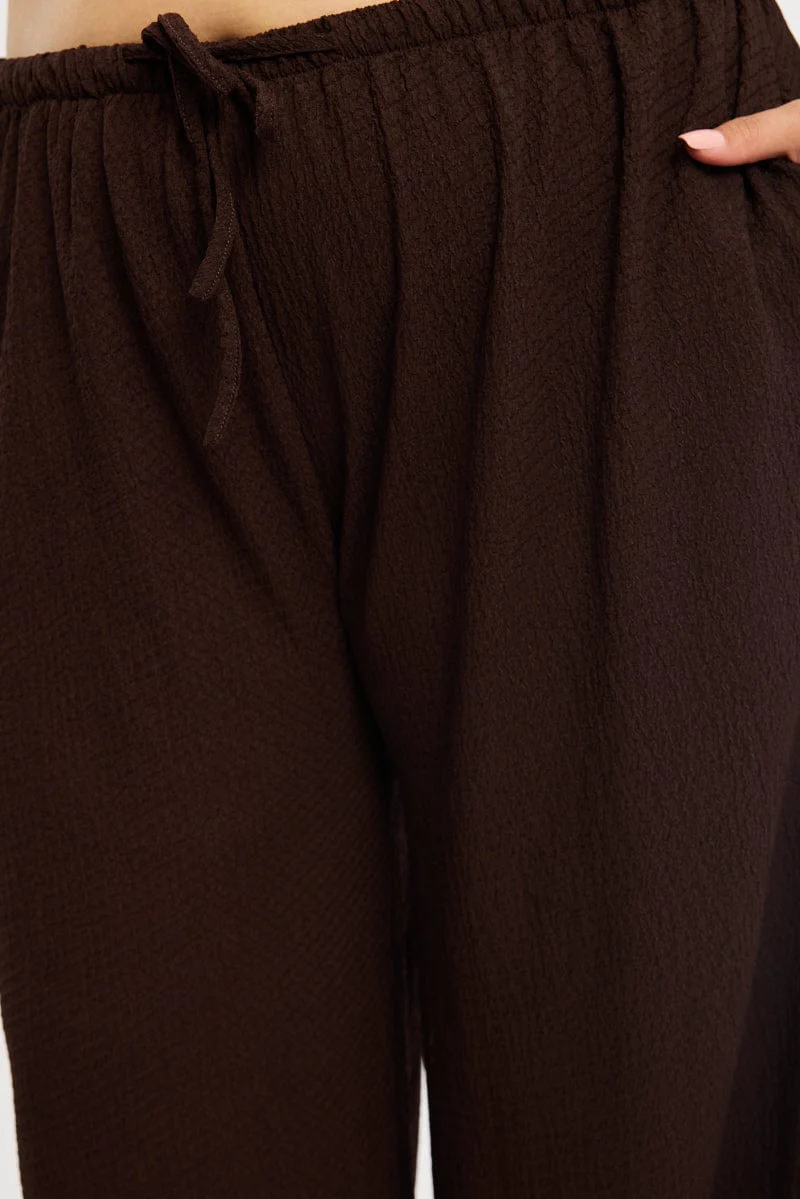 Brown Textured Pants Elastic Waist - Image 5