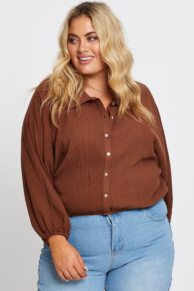 Brown Textured Shirt Off Long Sleeve - Image 3