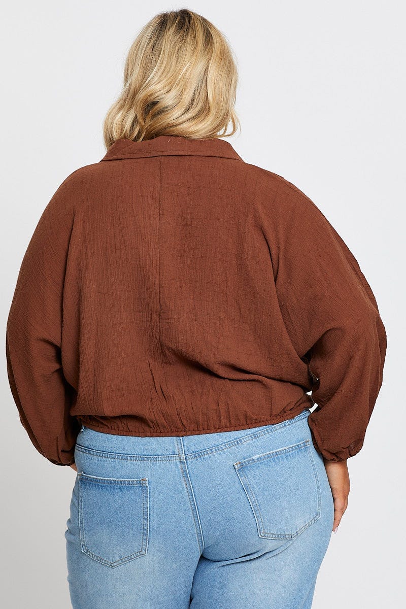 Brown Textured Shirt Off Long Sleeve - Image 5