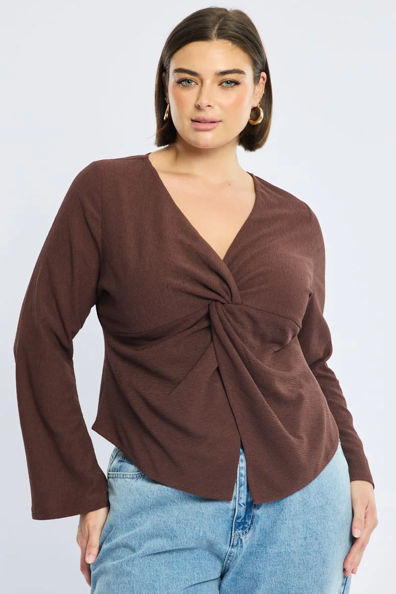 Brown Textured Top Long Sleeve - Image 2