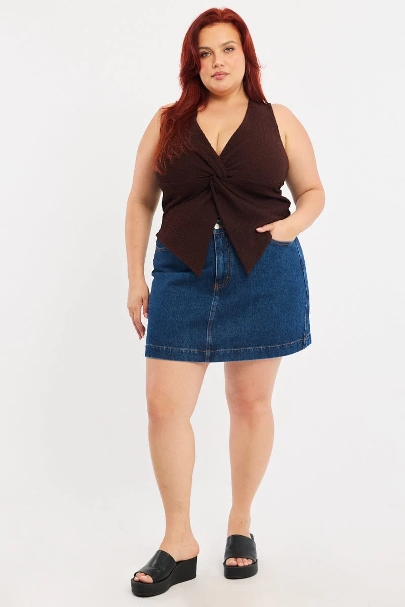 Brown Textured Top Sleeveless - Image 2