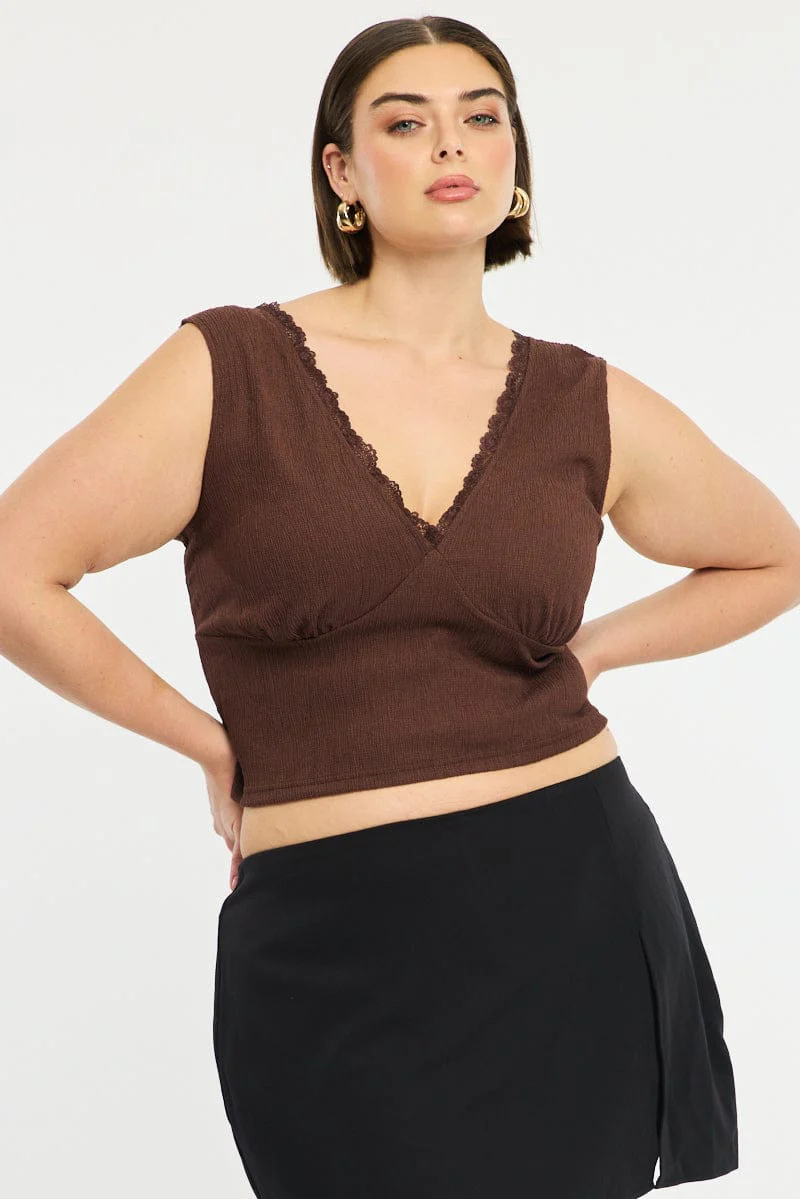 Brown Textured Top Sleeveless - Image 2