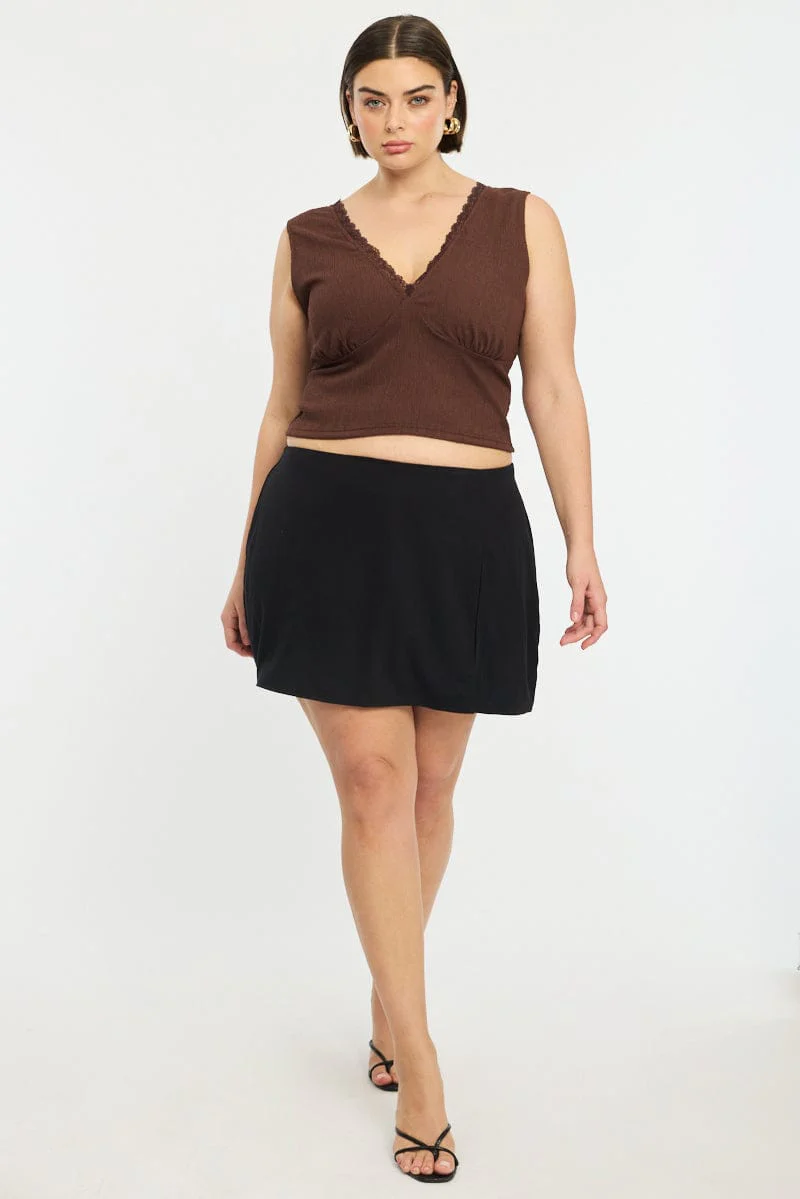 Brown Textured Top Sleeveless - Image 3