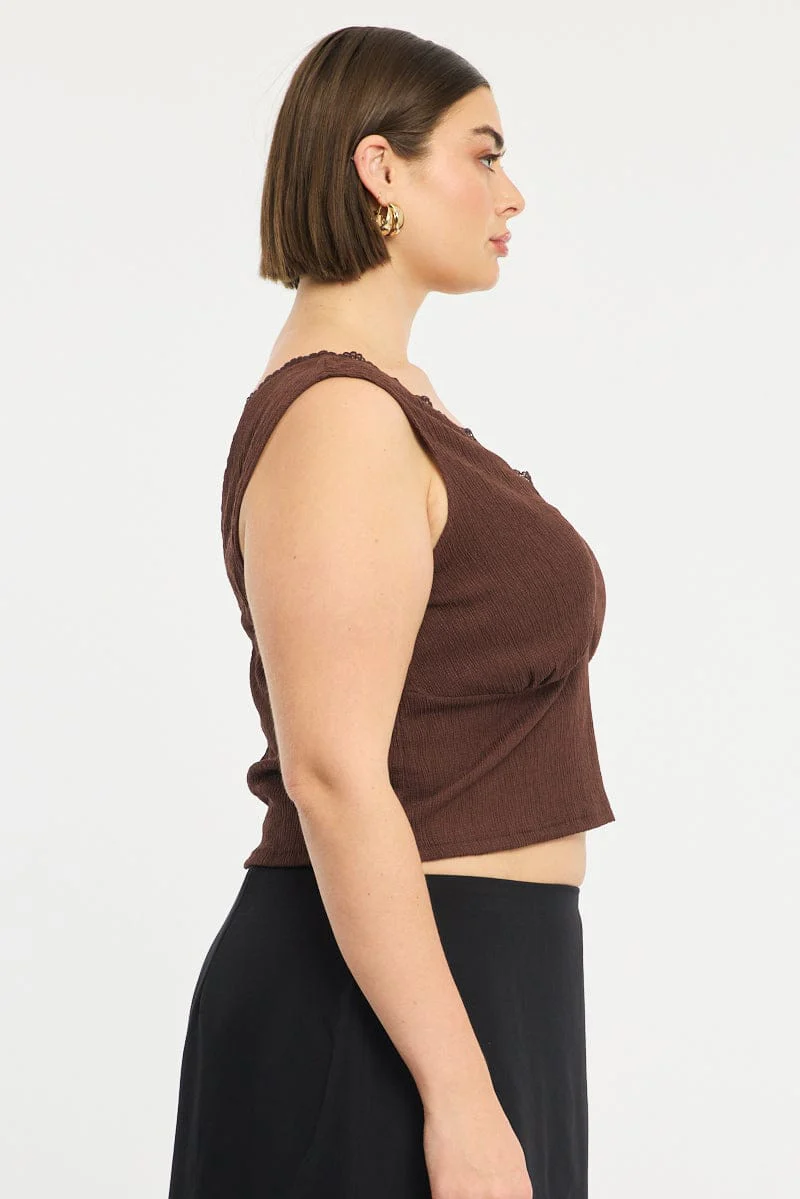 Brown Textured Top Sleeveless - Image 4
