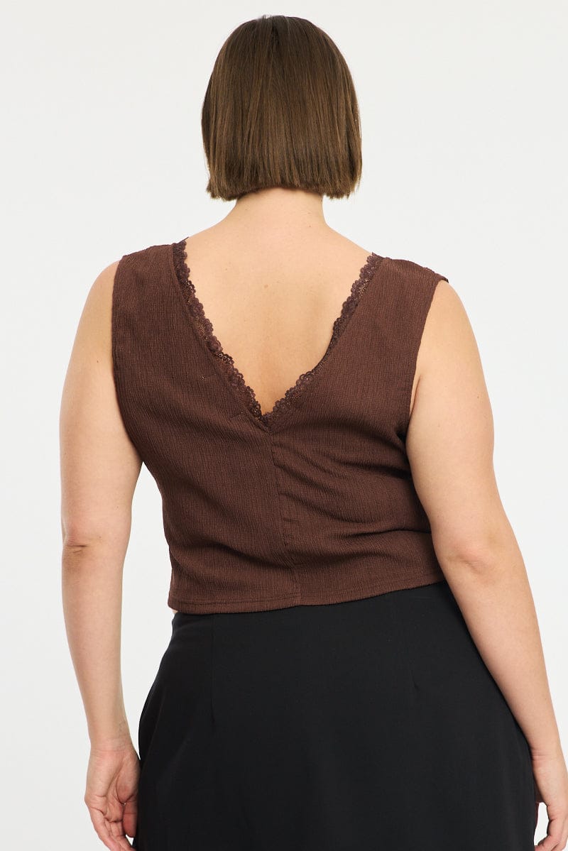 Brown Textured Top Sleeveless - Image 5