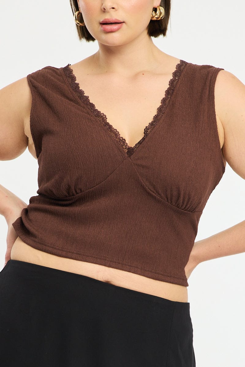 Brown Textured Top Sleeveless - Image 6