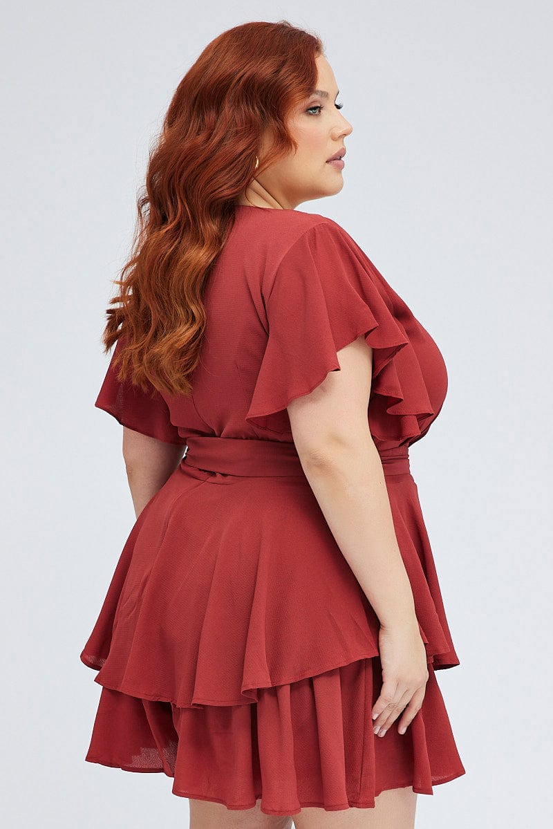 Brown Tie Playsuit Short Sleeve - Image 4