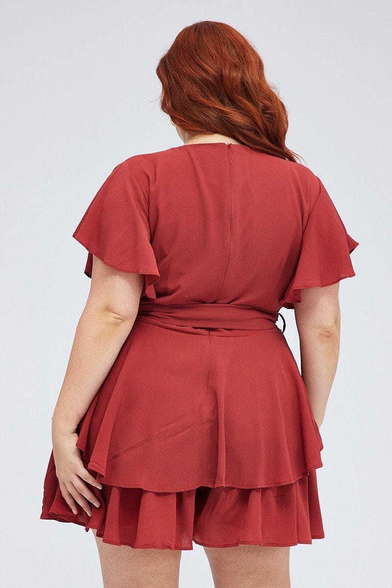 Brown Tie Playsuit Short Sleeve - Image 5