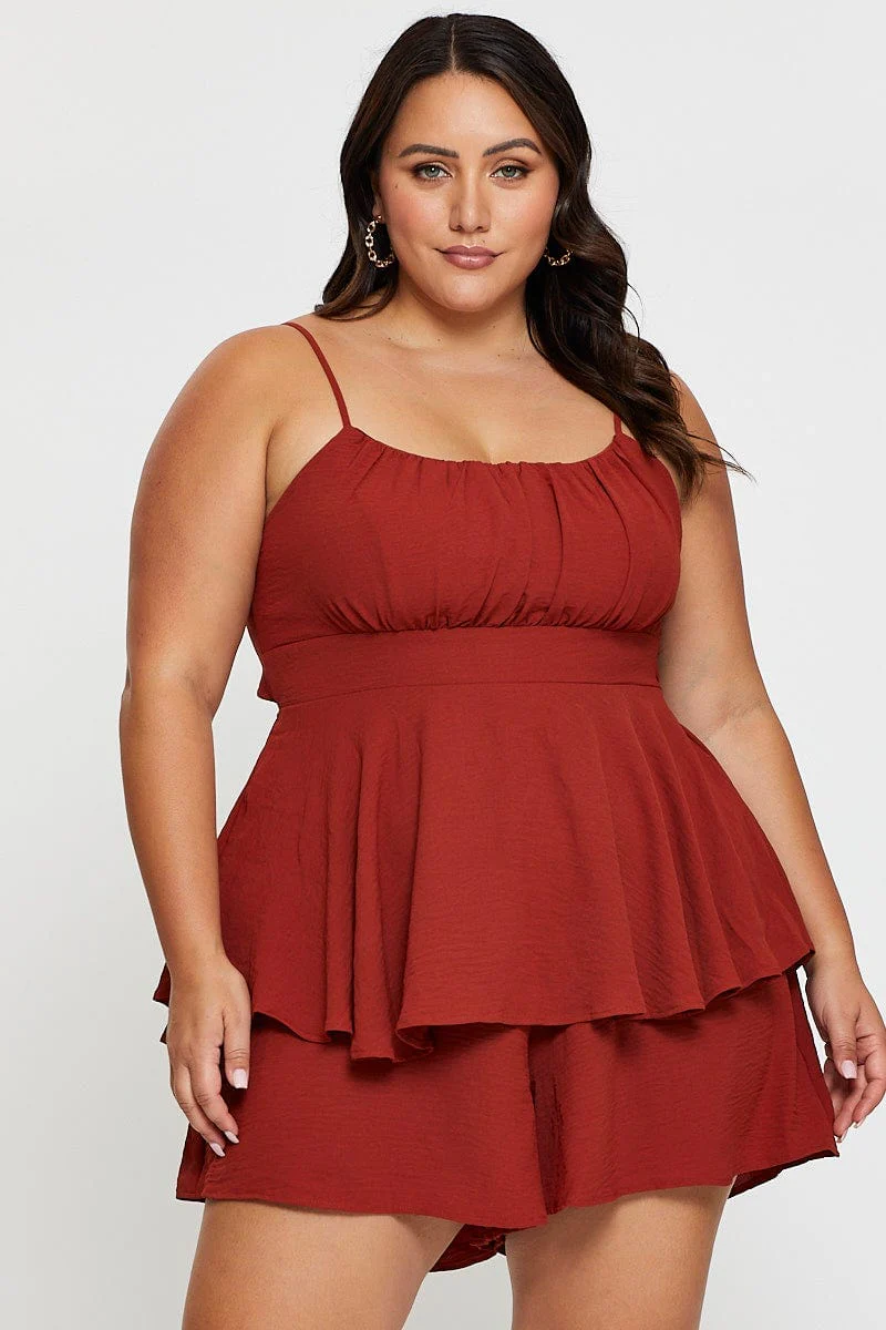 Brown Tie Playsuit Square Neck - Image 3