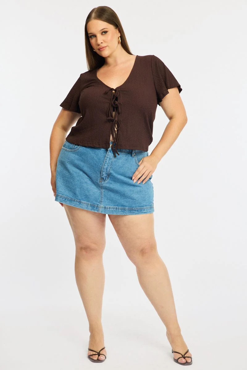 Brown Tie Up Top Short Sleeve - Image 2