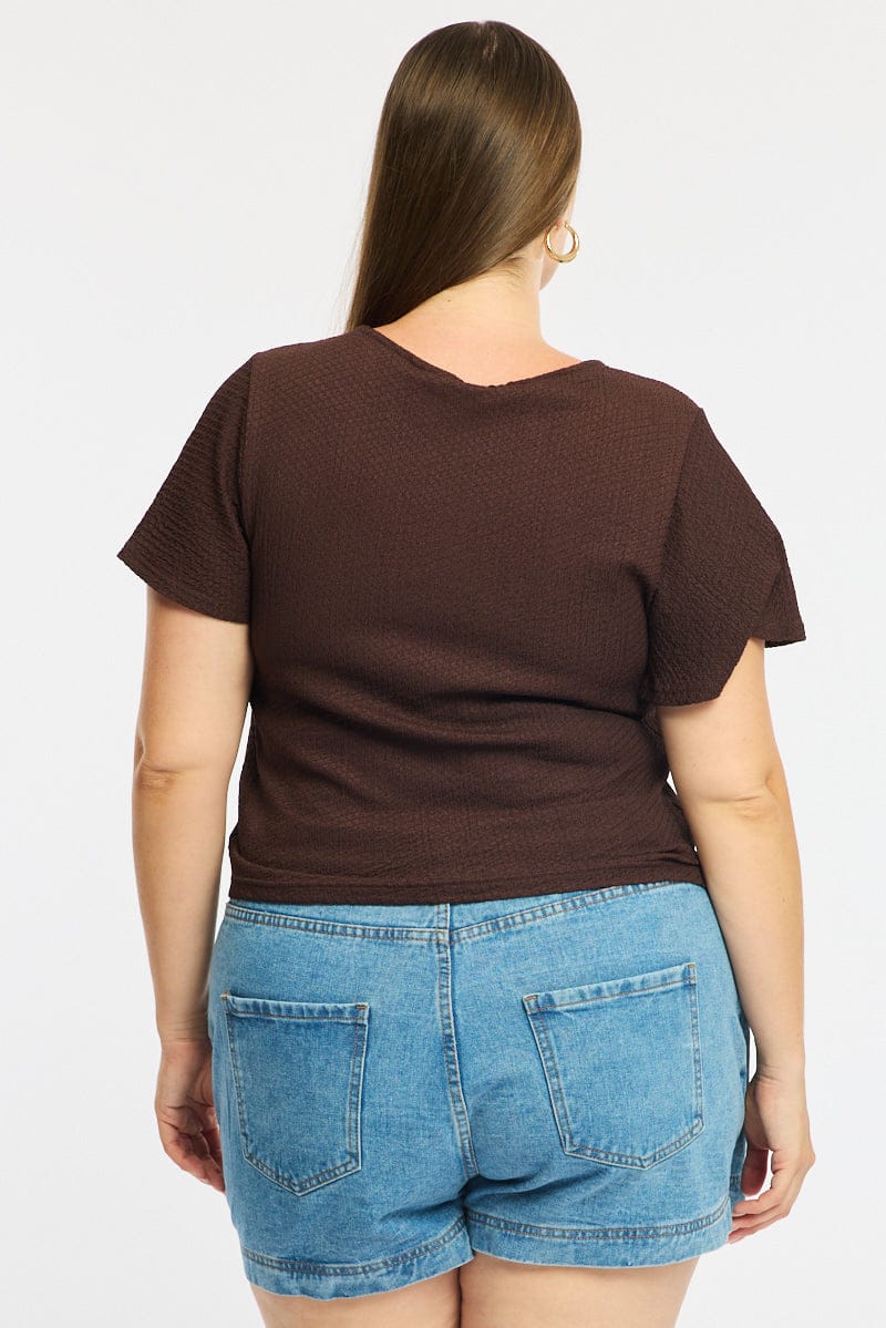 Brown Tie Up Top Short Sleeve - Image 4