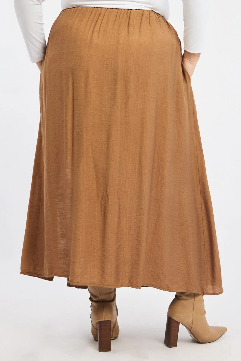 Brown Tie Waist Split Side Maxi Skirt - Image 4