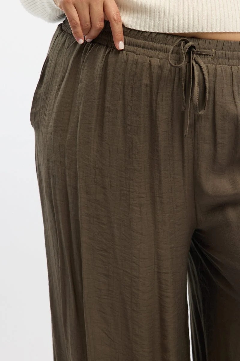 Brown Tie Waist Textured Wide Leg Pants - Image 5