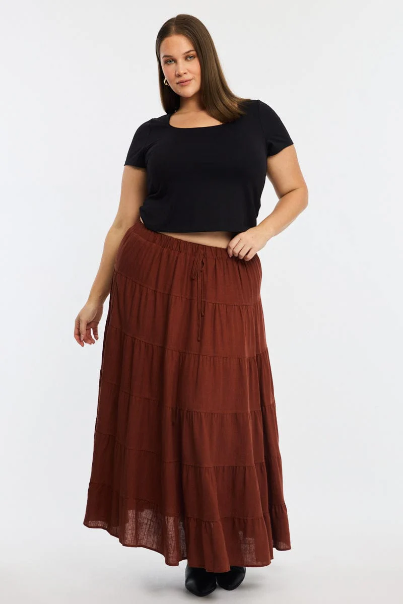 Brown Tiered Maxi Skirt - Image 3