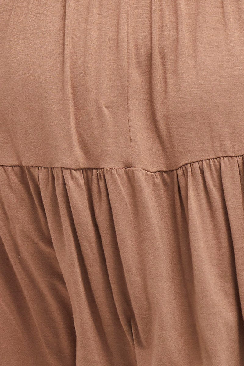 Brown Tiered Top Round Neck Three-quarter Sleeve - Image 6