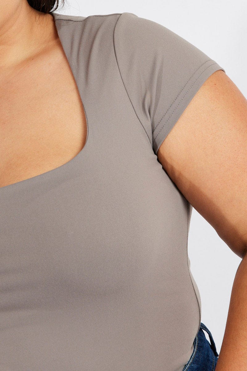 Brown Top Cap Sleeve Square Neck Longline Supersoft - Image 6