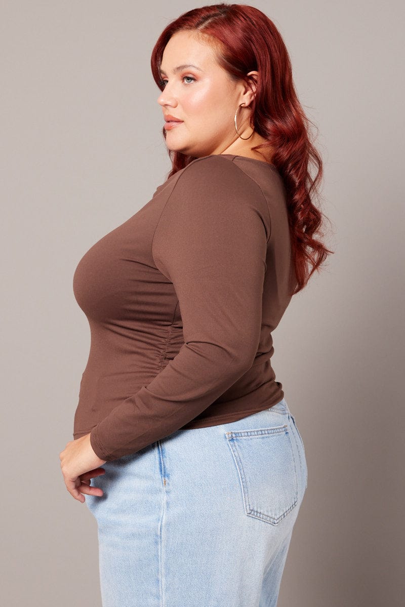 Brown Top Cowl Neck Long Sleeve Supersoft - Image 4