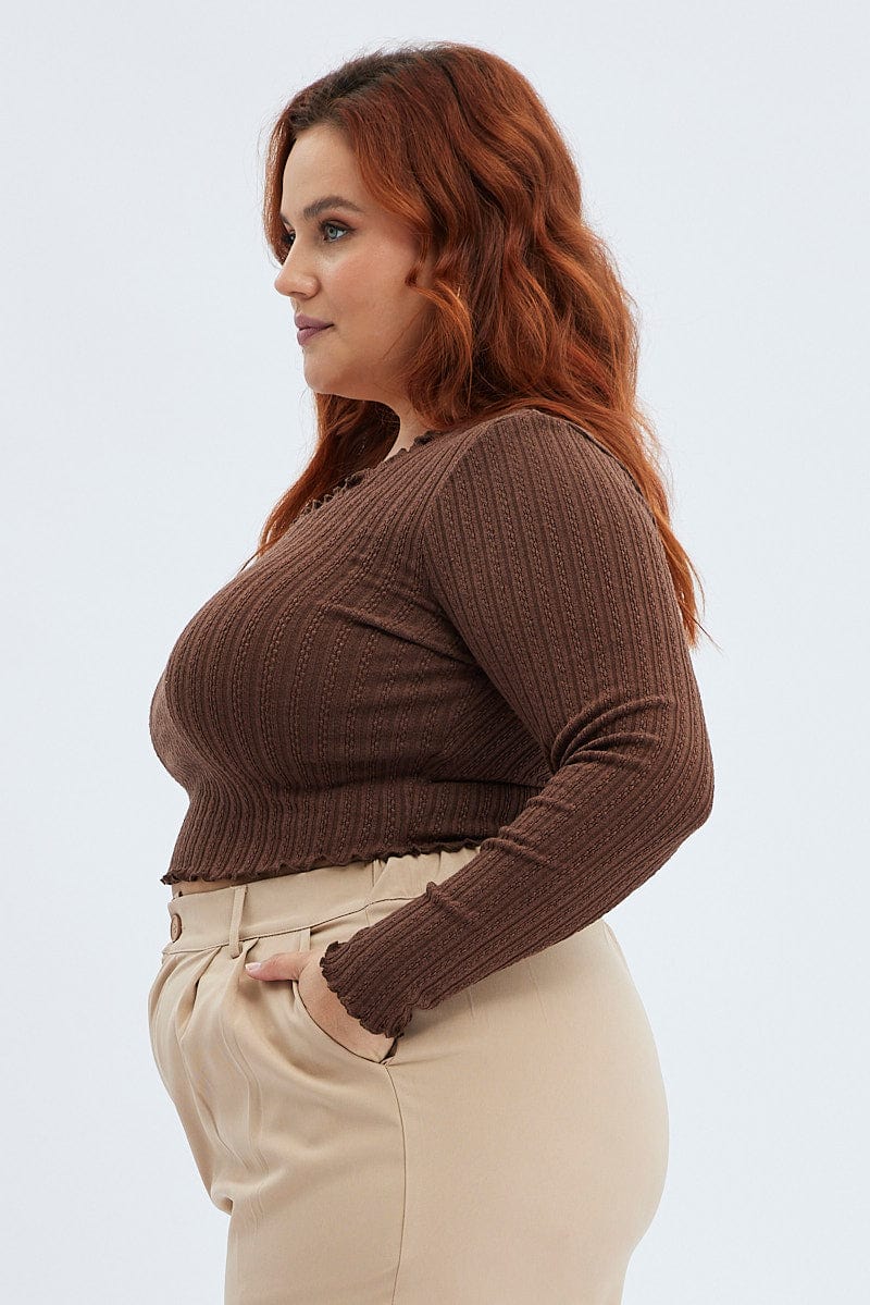 Brown Top Long Sleeve Scoop Neck - Image 4