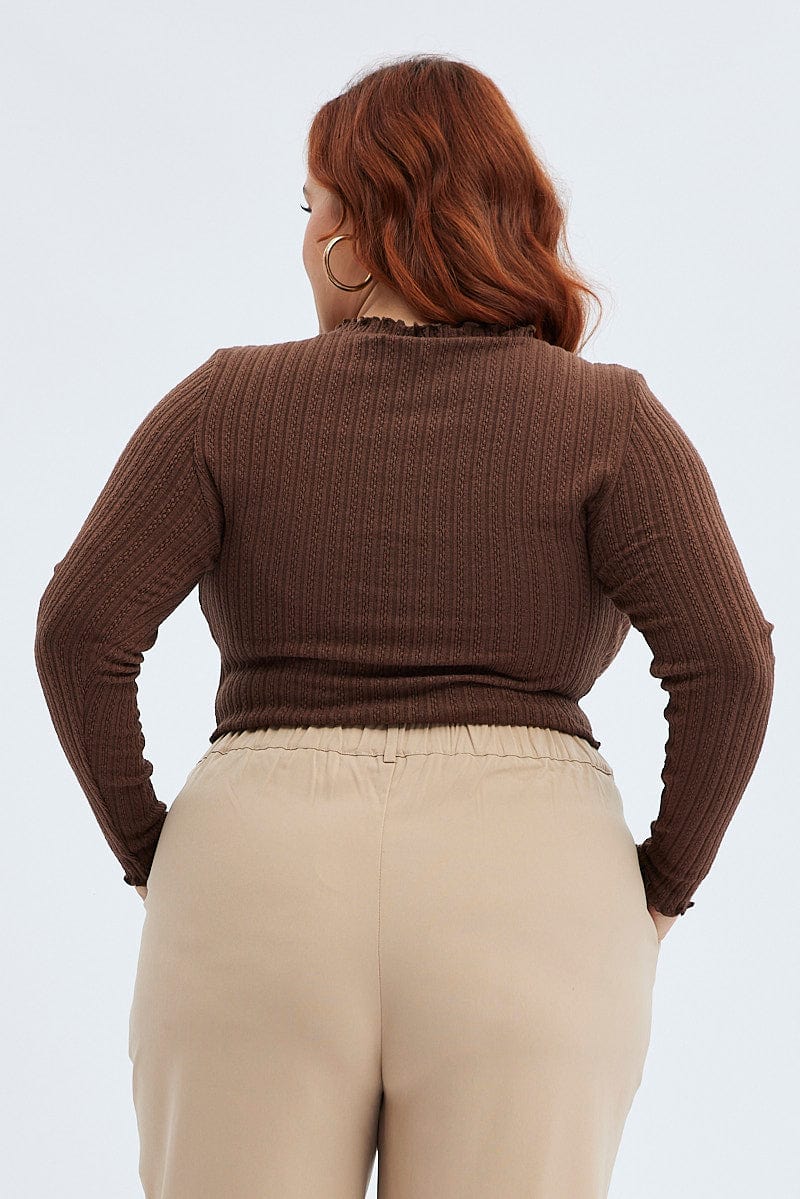 Brown Top Long Sleeve Scoop Neck - Image 5