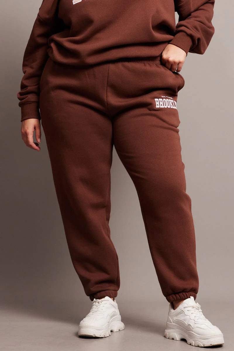 Brown Track Pants High Rise - Image 3