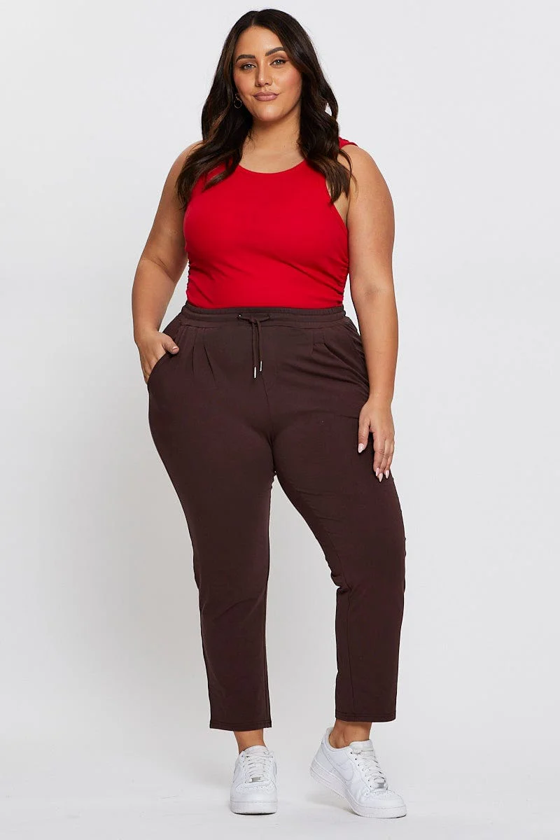 Brown Track Pants Mid Rise Drawstring - Image 3