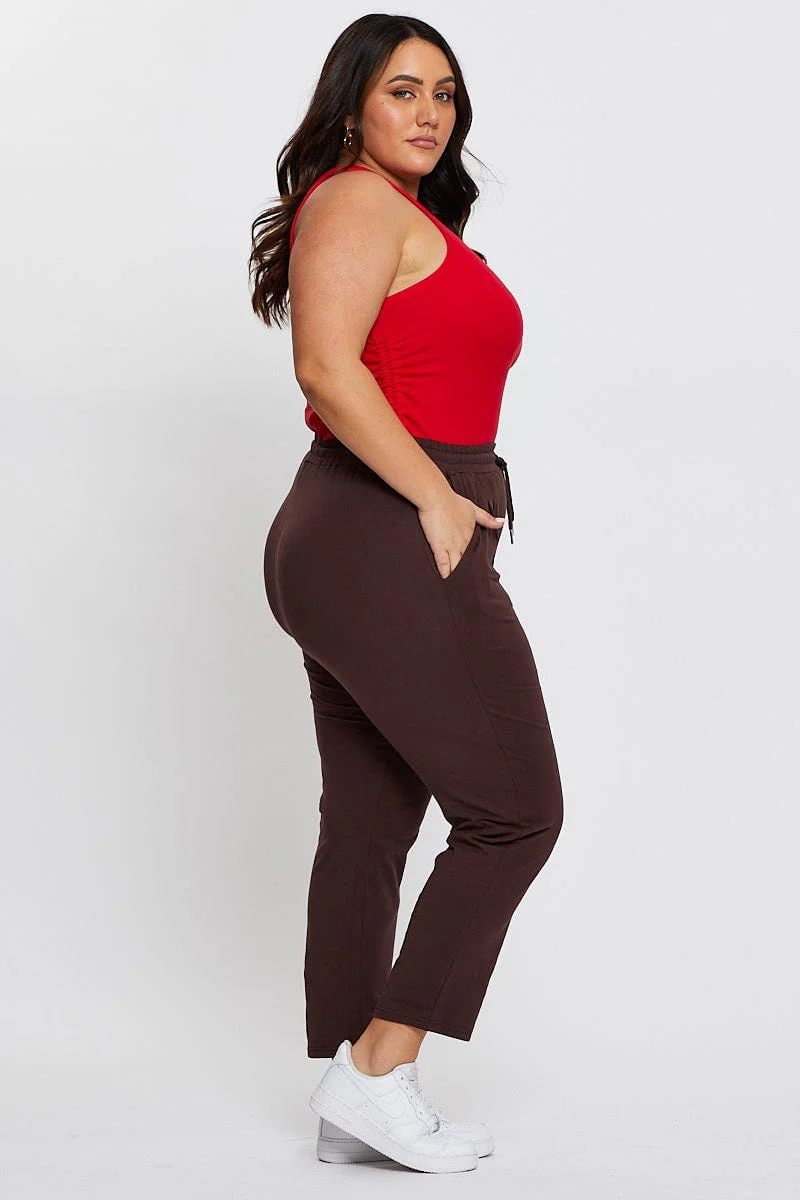 Brown Track Pants Mid Rise Drawstring - Image 4