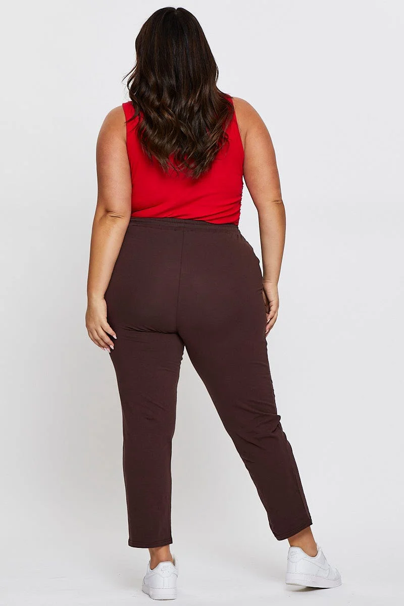 Brown Track Pants Mid Rise Drawstring - Image 5