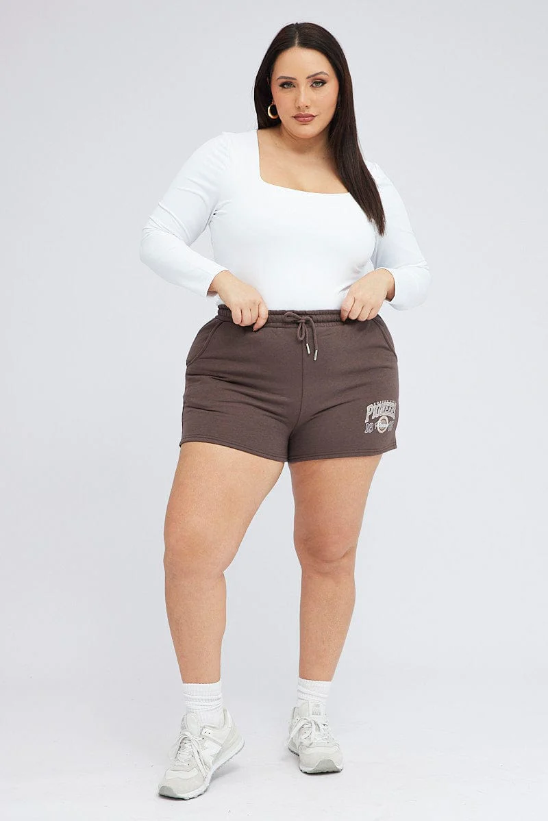 Brown Track Shorts High Rise - Image 3