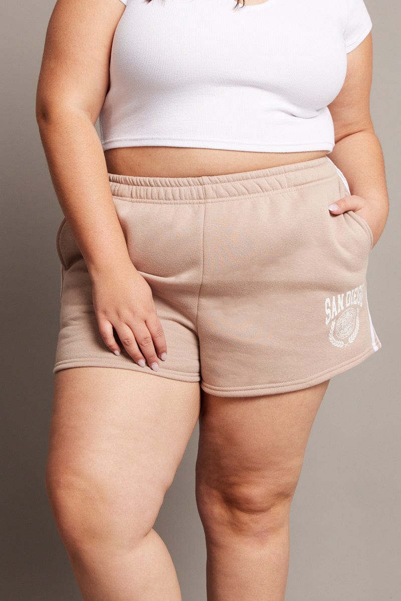 Brown Track Shorts High Rise Elastic Waist - Image 3