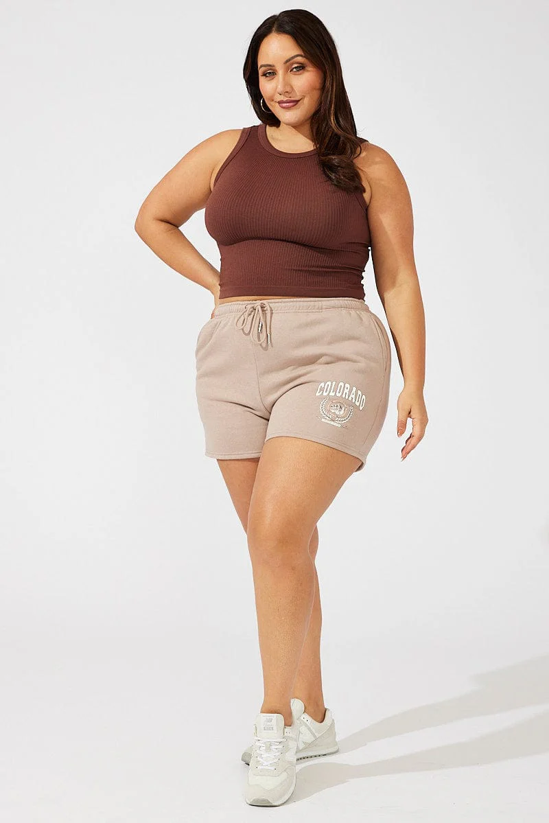 Brown Track Shorts High Waist - Image 3