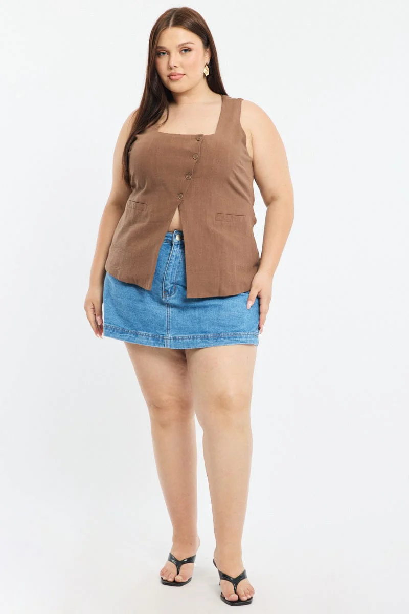 Brown Waistcoat Linen Square Neck - Image 4