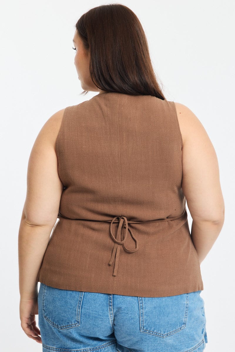 Brown Waistcoat Linen Square Neck - Image 6