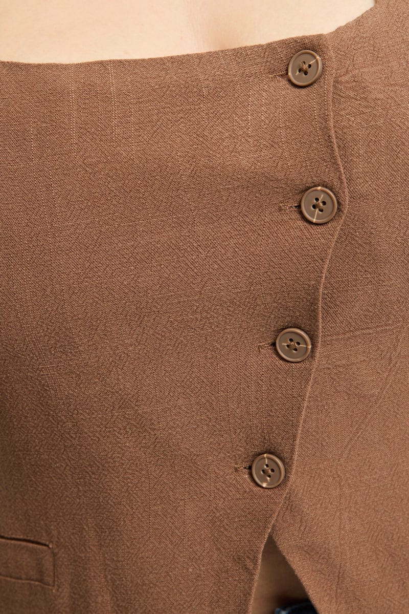 Brown Waistcoat Linen Square Neck - Image 7