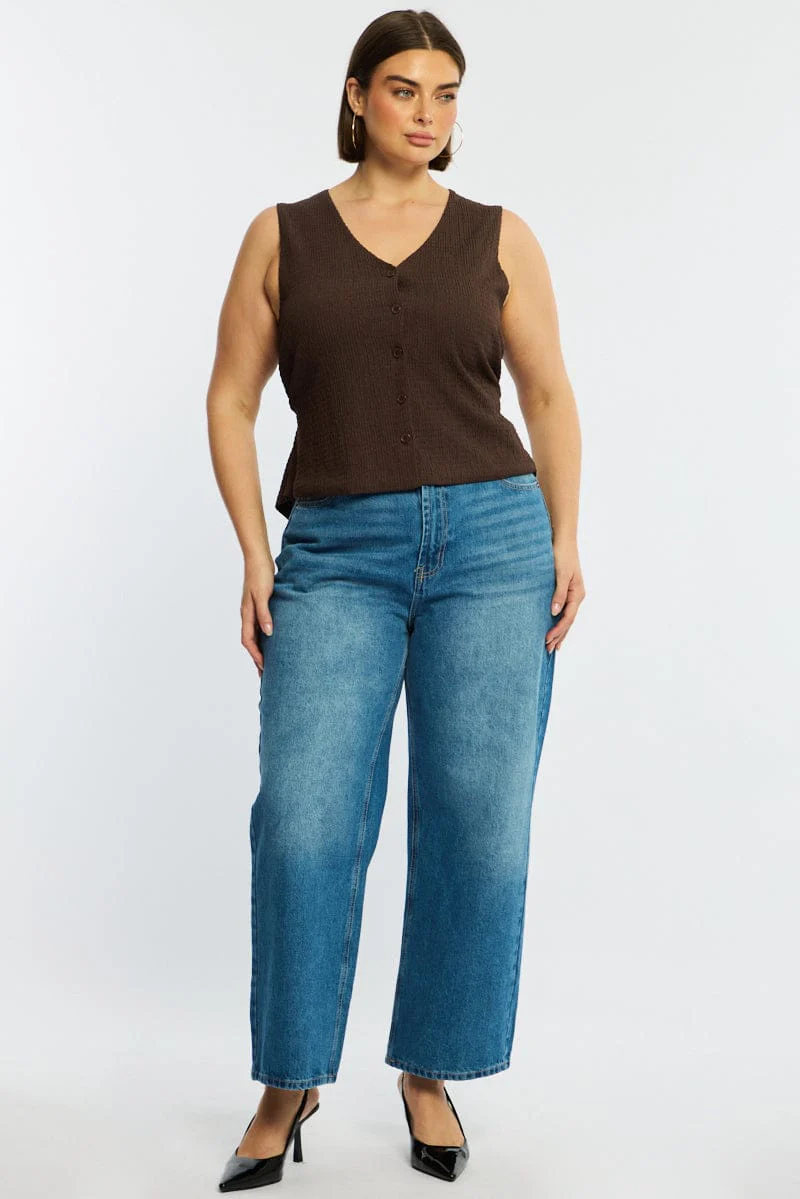 Brown Waistcoat Sleeveless Textured - Image 2