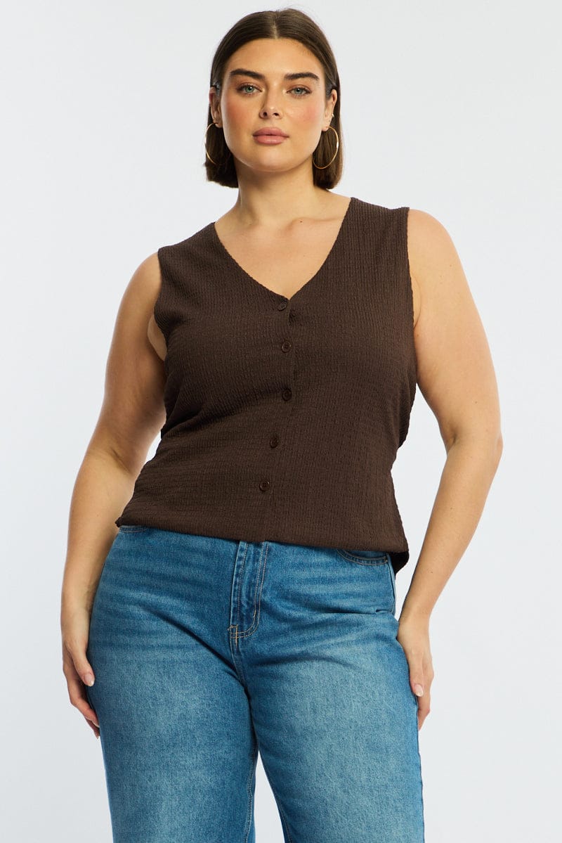 Brown Waistcoat Sleeveless Textured - Image 3