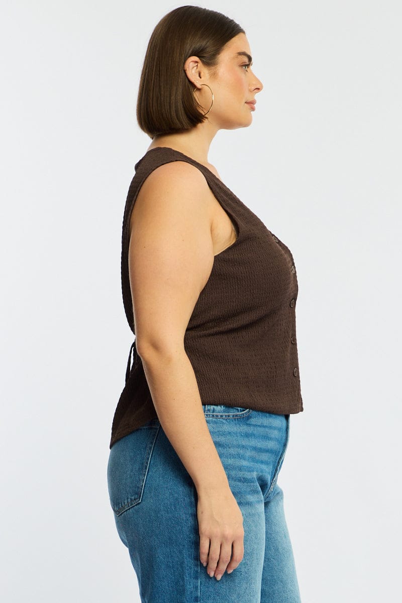 Brown Waistcoat Sleeveless Textured - Image 4