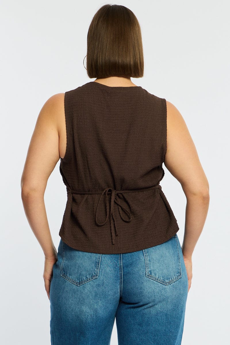 Brown Waistcoat Sleeveless Textured - Image 5