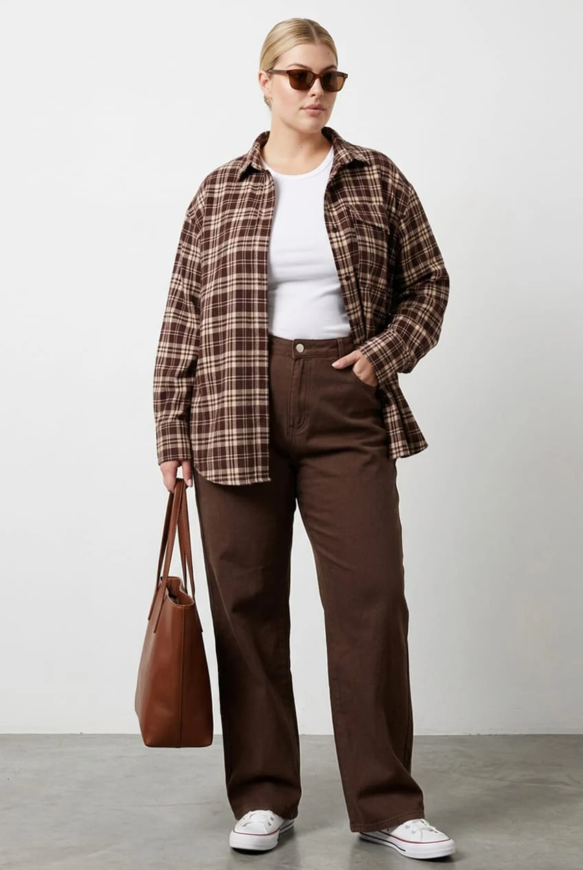 Brown Wide Leg Jeans Mid Rise