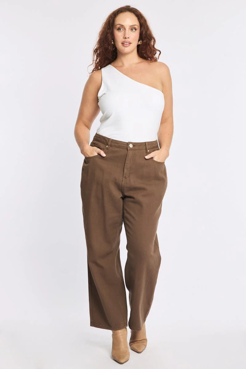 Brown Wide Leg Jeans Mid Rise - Image 2