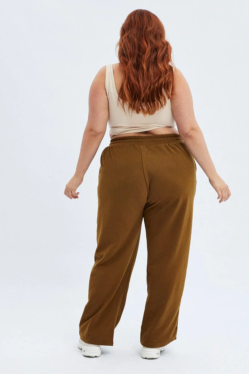 Brown Wide Leg Jogger Pants - Image 5