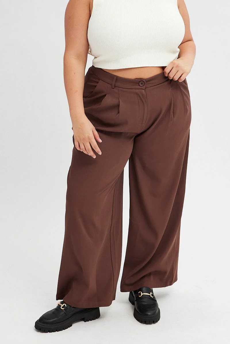 Brown Wide Leg Pants High Rise - Image 2