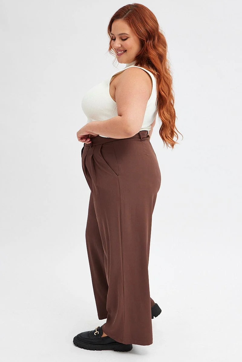 Brown Wide Leg Pants High Rise - Image 4