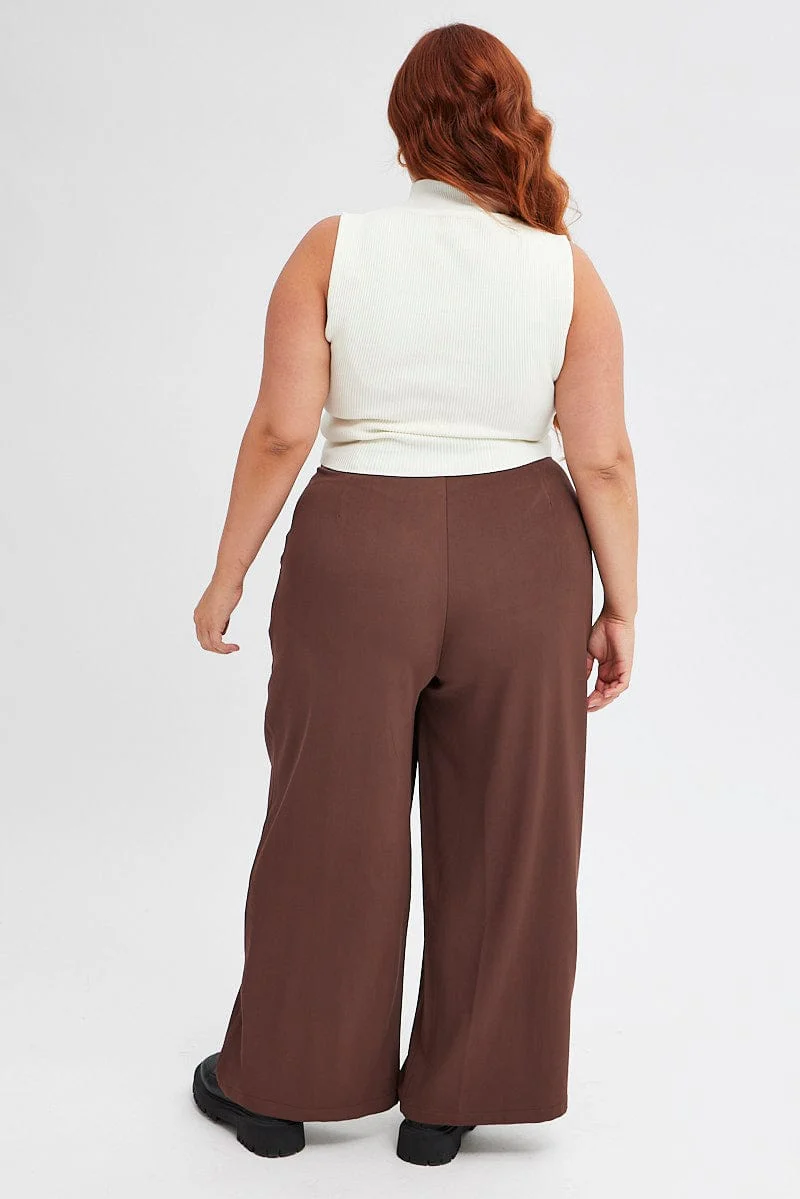 Brown Wide Leg Pants High Rise - Image 5
