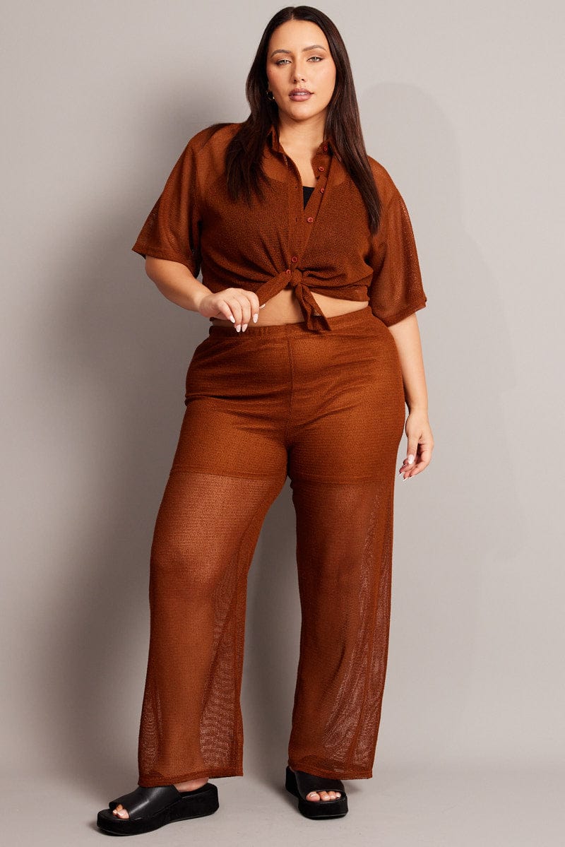 Brown Wide Leg Pants High Rise - Image 2