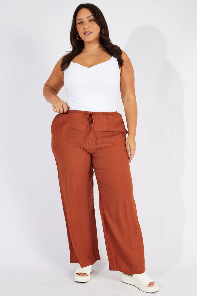 Brown Wide Leg Pants High Rise - Image 2