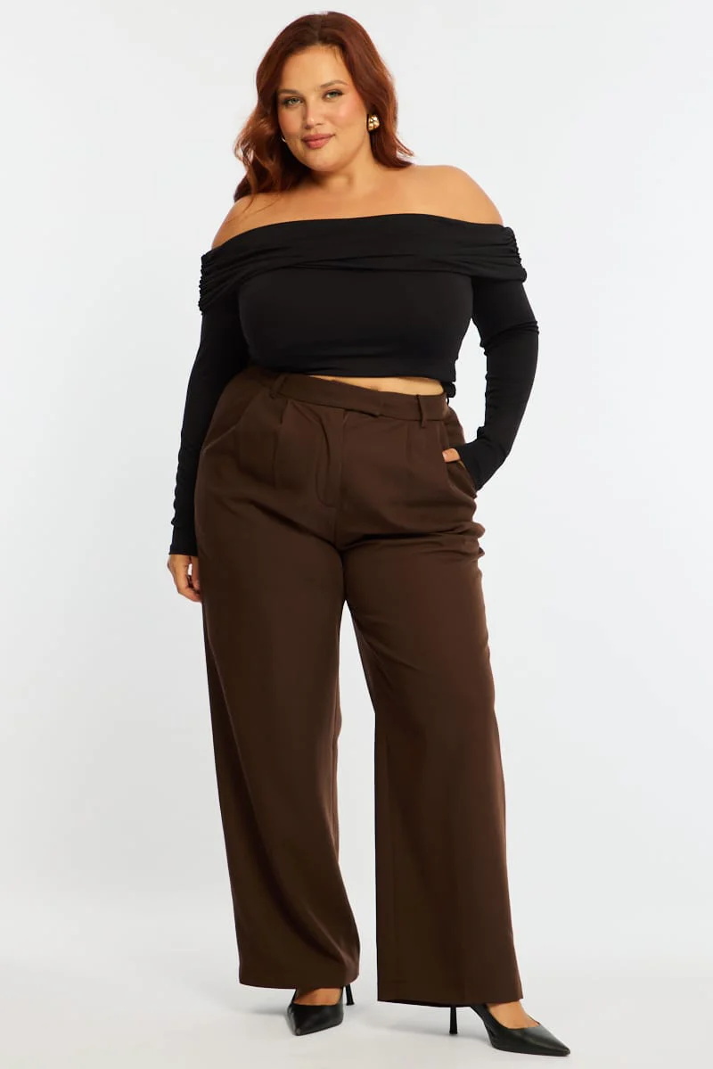 Brown Wide Leg Pants High Rise - Image 3