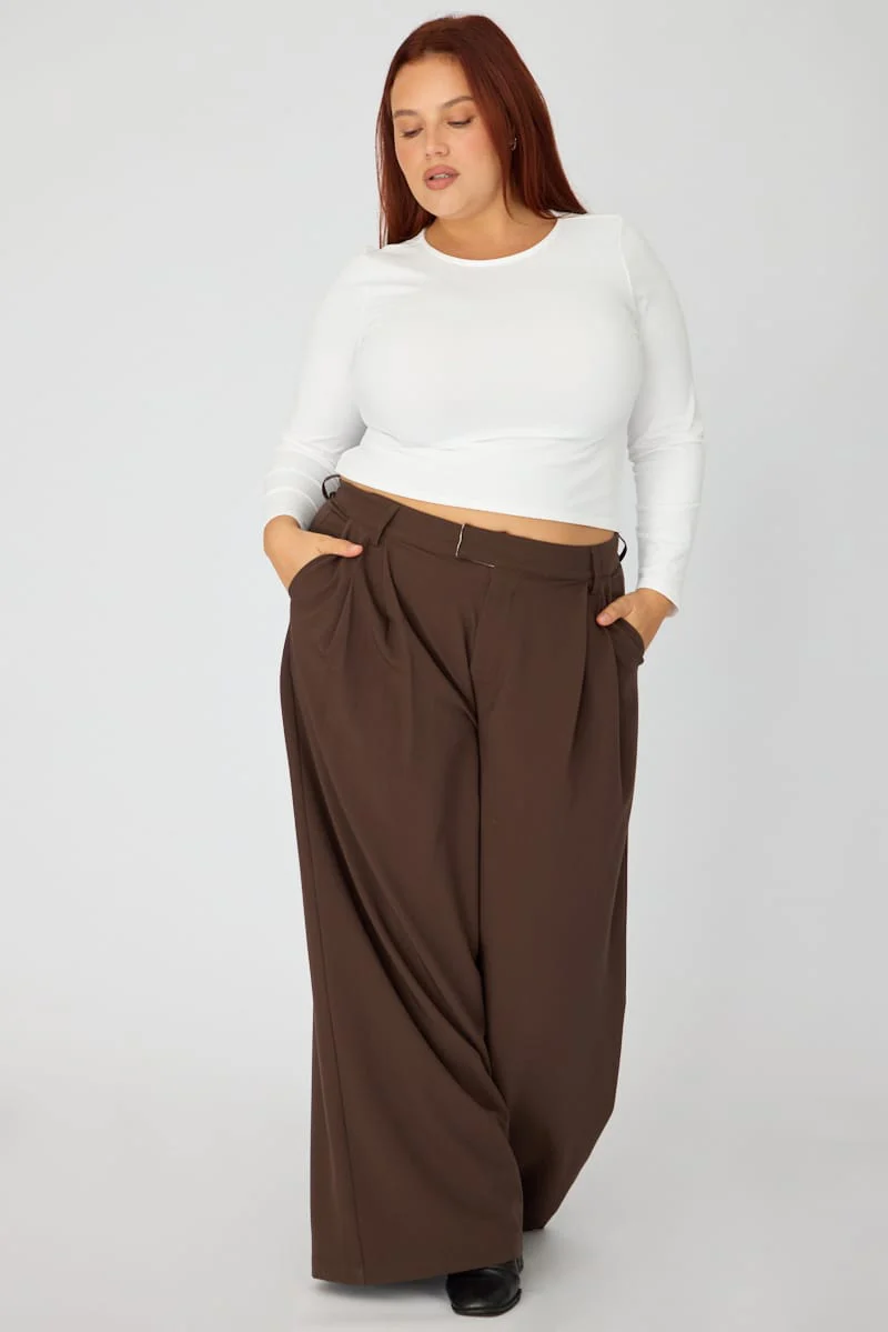 Brown Wide Leg Pants High Rise