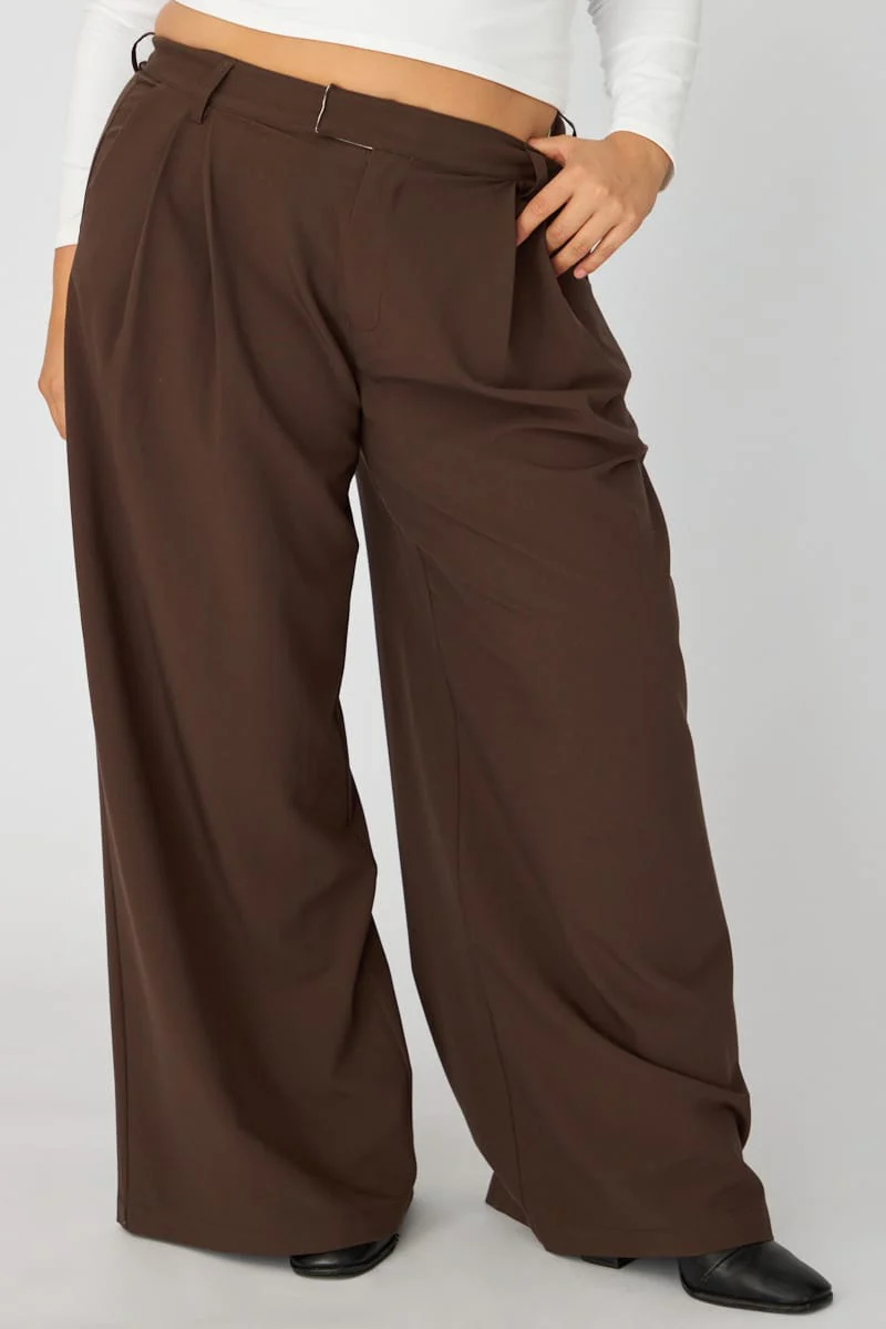 Brown Wide Leg Pants High Rise - Image 2