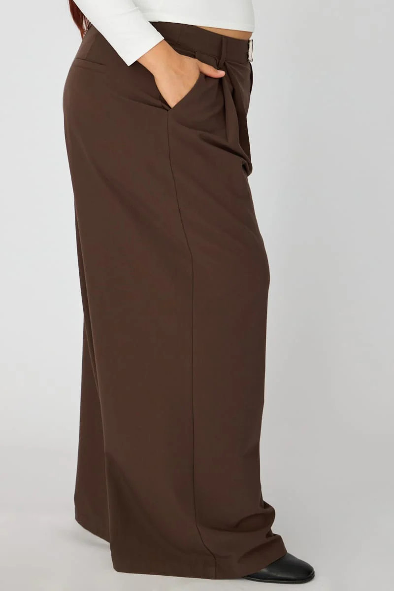 Brown Wide Leg Pants High Rise - Image 3