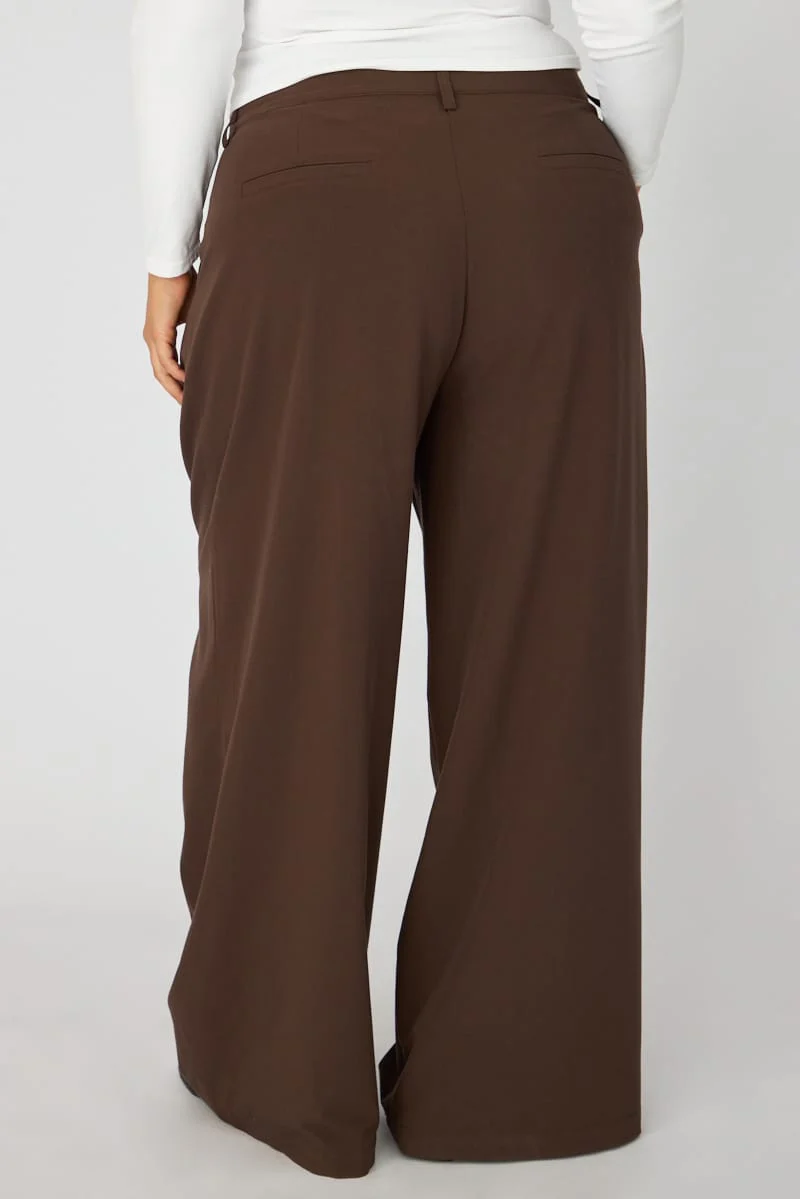 Brown Wide Leg Pants High Rise - Image 4